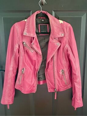 Mauritius Pink Leather Moto Jacket